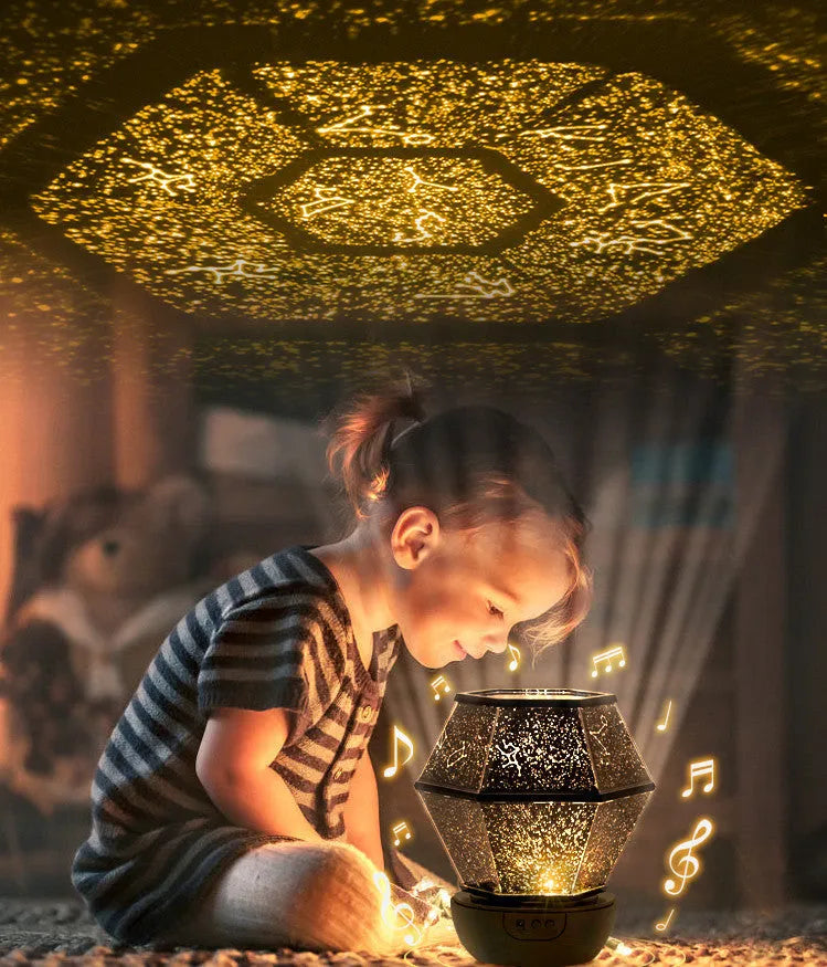 Children's rotating star night light with multi-colour LED lights in rotating and static modes