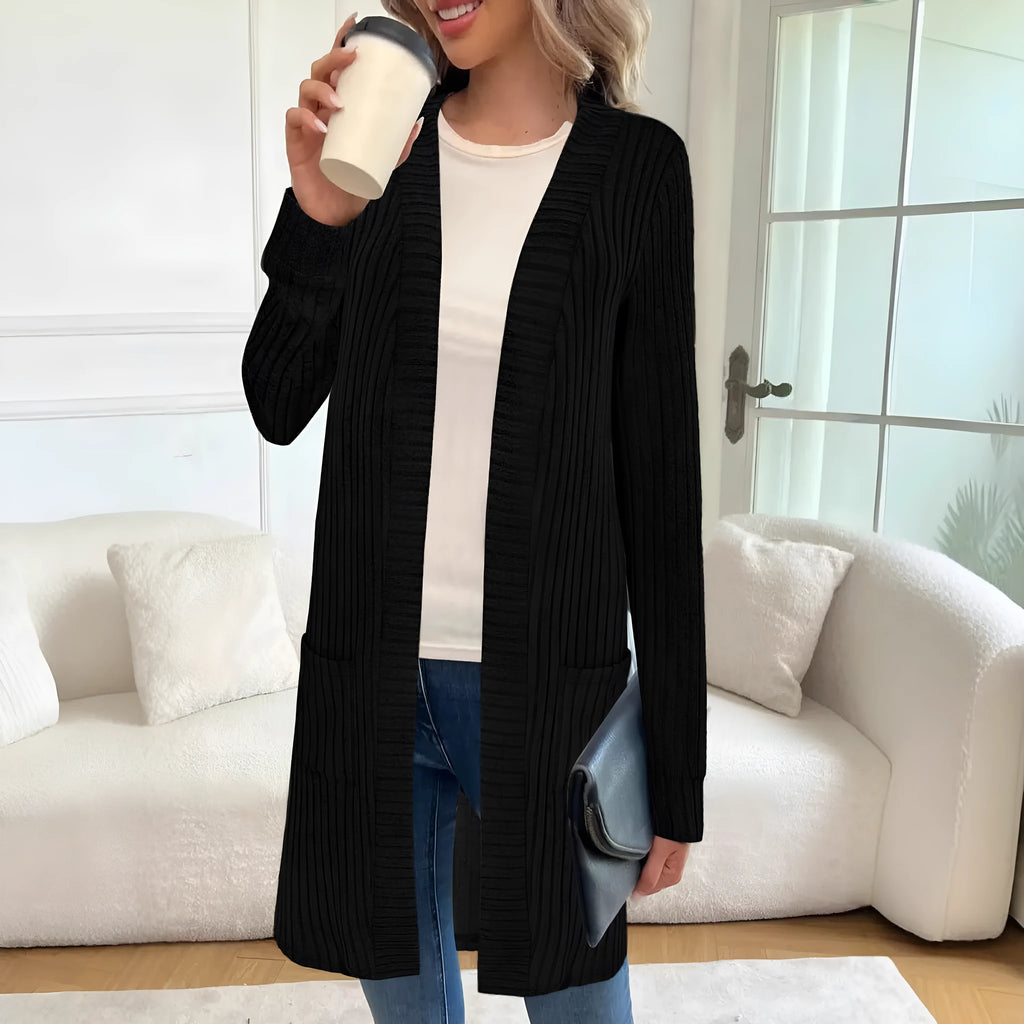 Long sleeve loose fit knitted cardigan jacket in black, wine red, or grey.