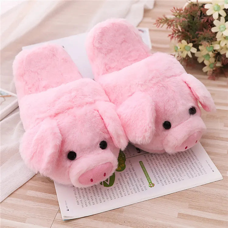Pink pig floor slippers made of short plush with PP cotton filling in sizes 36-39