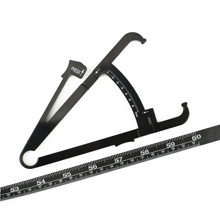 Black ABS body fat measuring calliper with measurement scale and cable