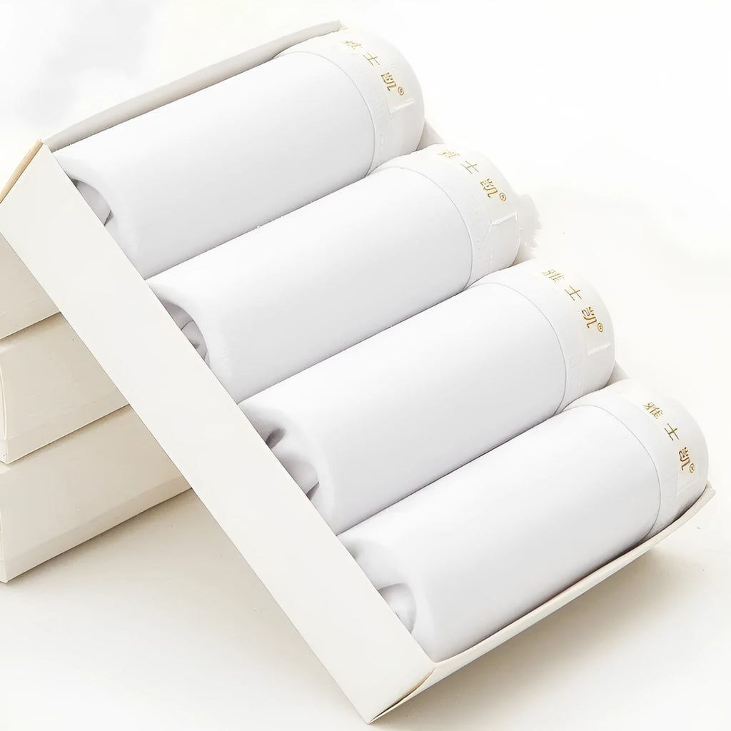 Men's white cotton boxer shorts, mid waist, plain design, U convex front, sizes L to 5XL