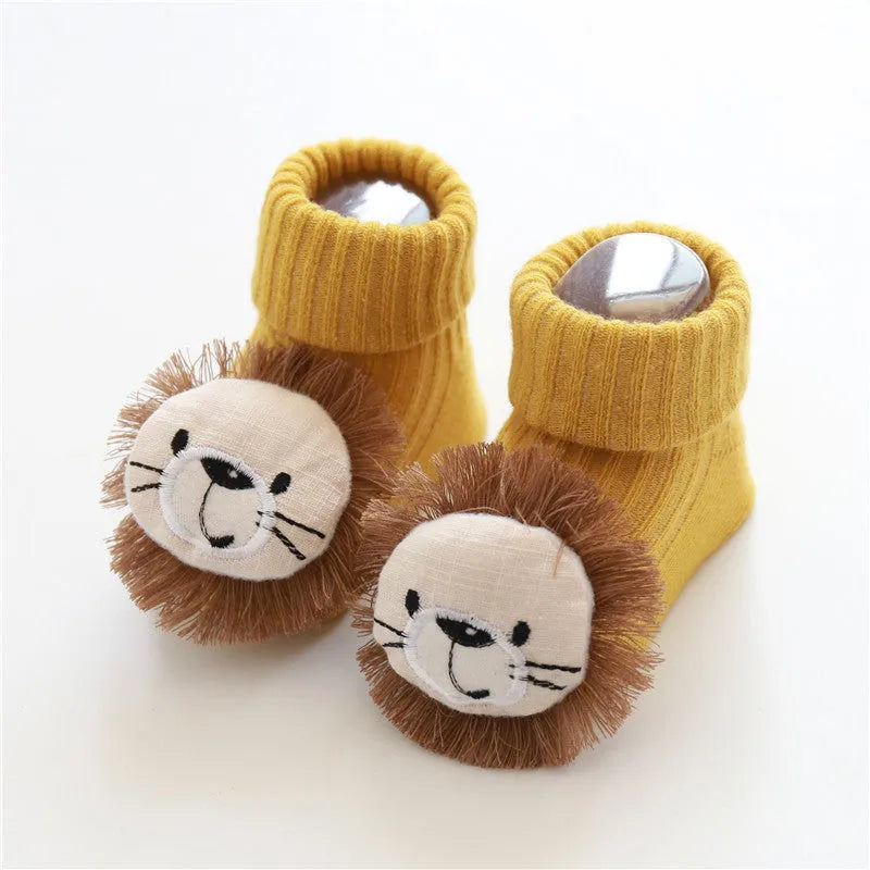 Cotton baby floor socks in animal and bow patterns for infants 0-3 years
