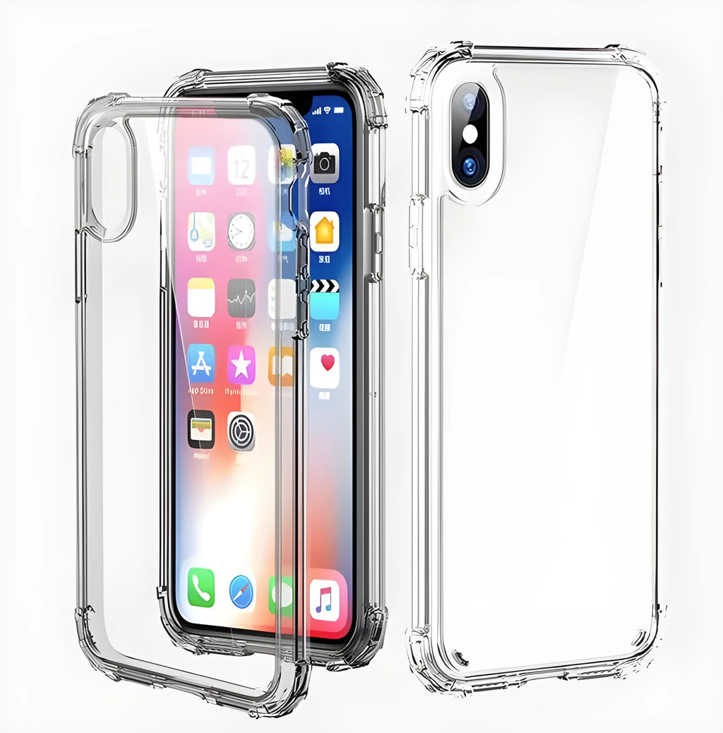Transparent TPU iPhone case showing phone design through clear back cover