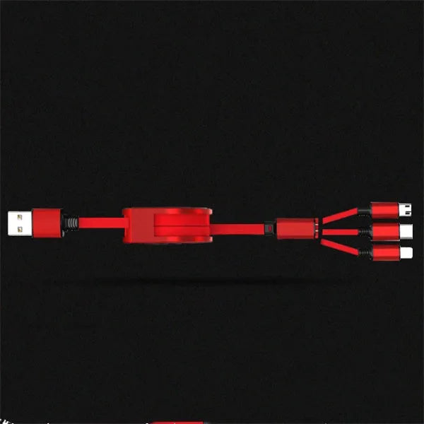 Telescopic USB charging cable retracted and extended showing titanium alloy connectors