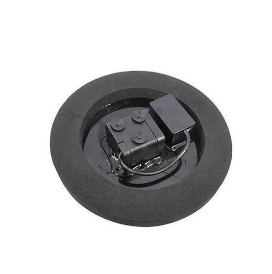 Black solar-powered floating water fountain pump with four spray nozzles on a 16cm square base.