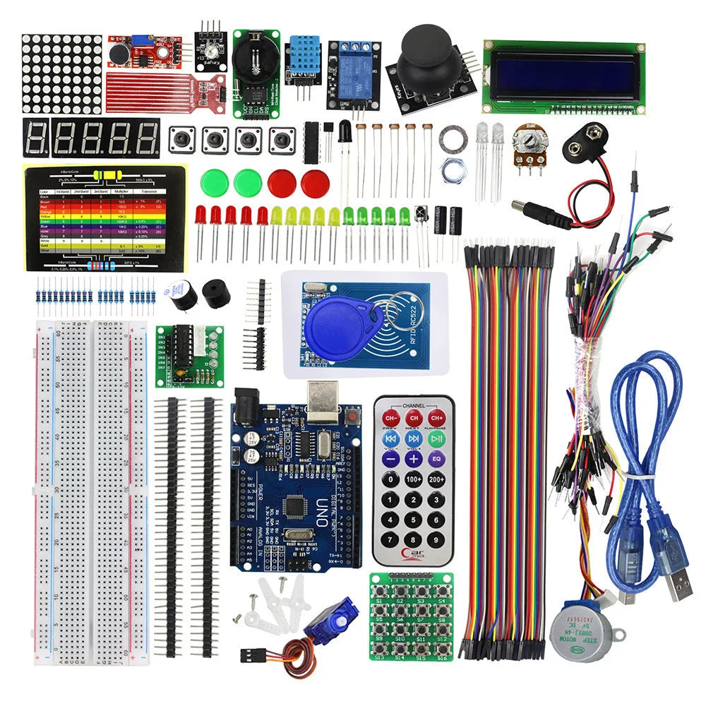 RFID upgraded Arduino starter kit with UNO board, stepper motor, 1602 LCD and component modules
