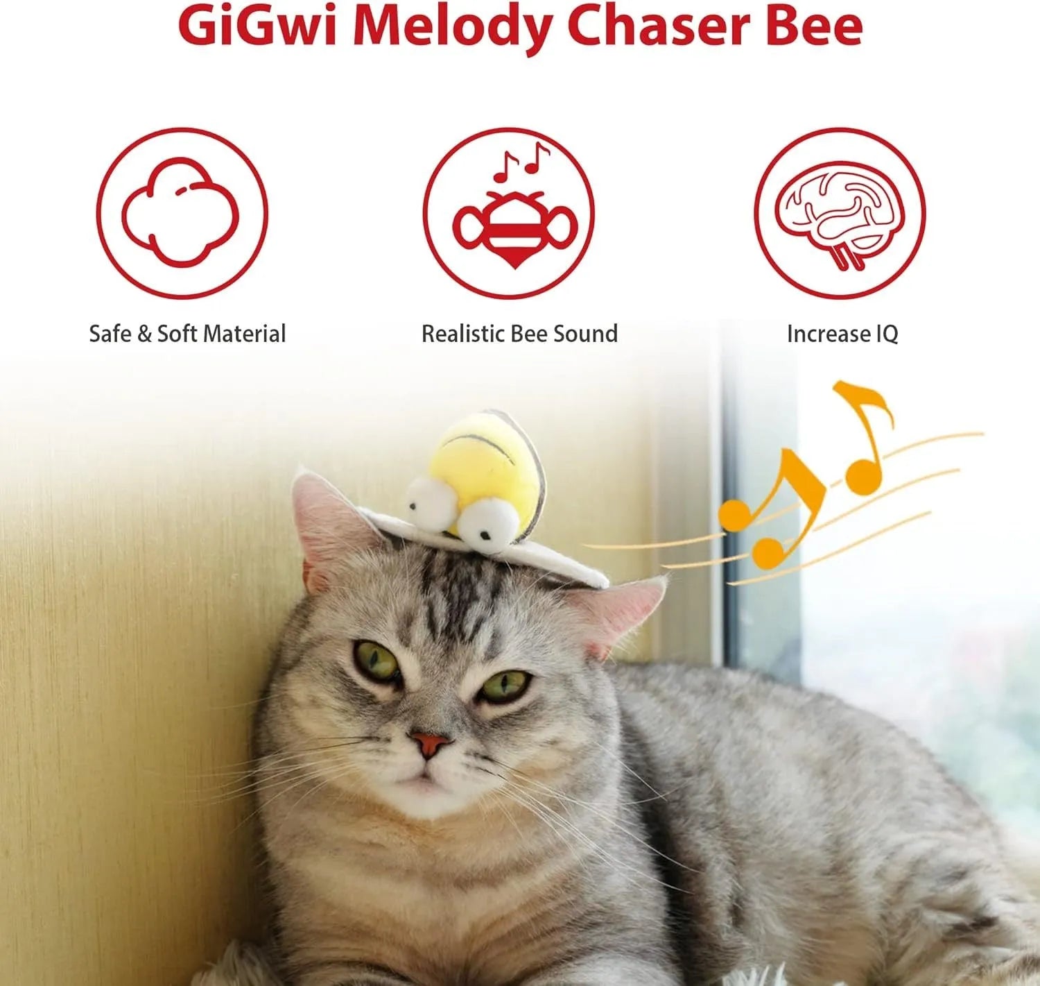 Yellow flannelette bee-shaped electronic cat toy with motion-activated squeaking functionality