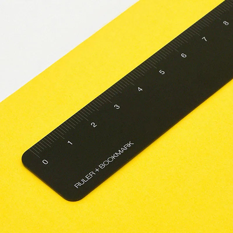 Black aluminium bookmark ruler with 15cm laser-engraved scale markings