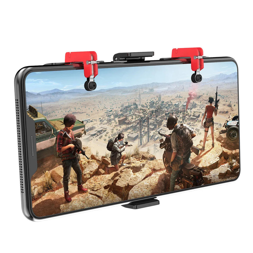 Black metal PG-9137 phone gaming bracket with adjustable trigger and telescopic clip for 67-87mm wide phones.