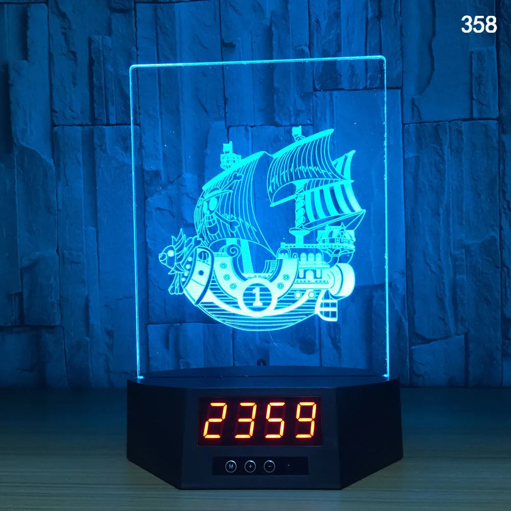 Glowing blue dolphin 3D LED table lamp with remote control on a wooden surface.