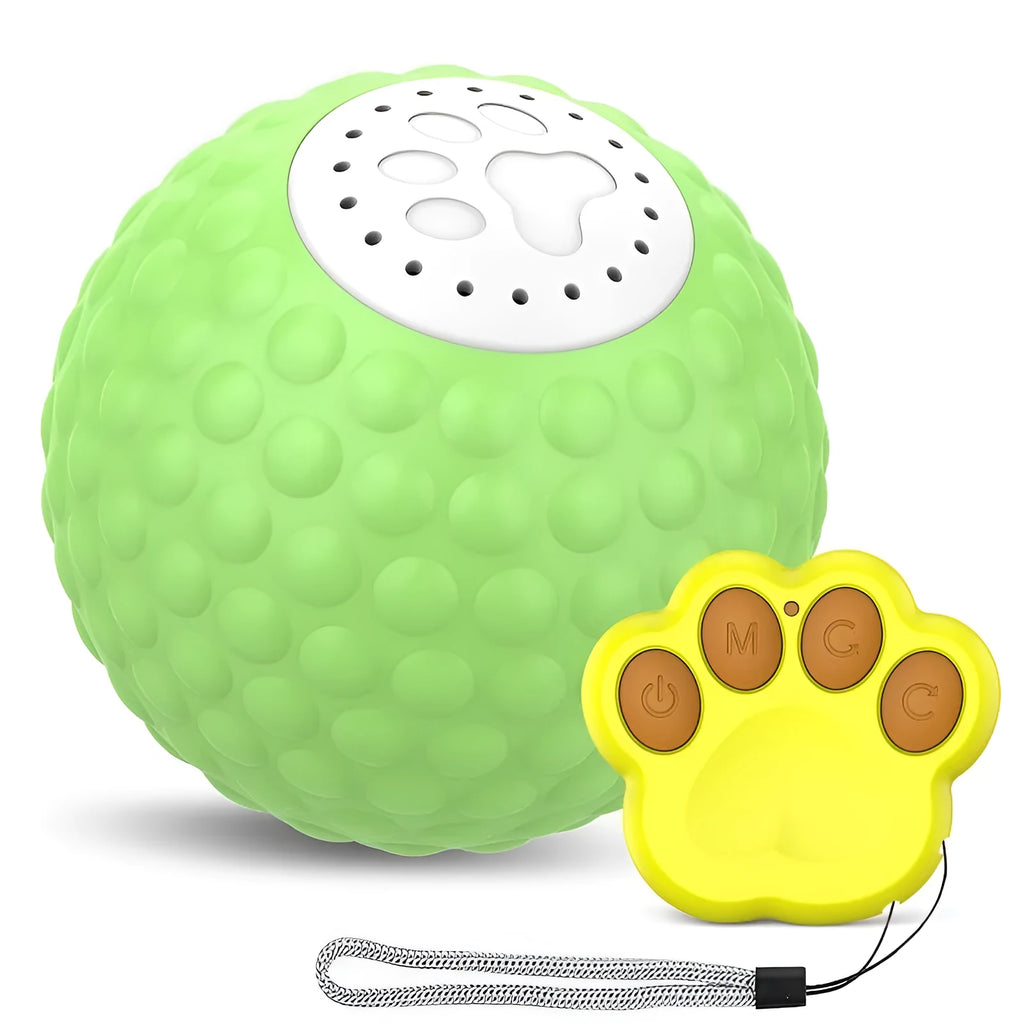 Remote control cat toy ball in blue, green, and yellow colours with rolling motion and sound features