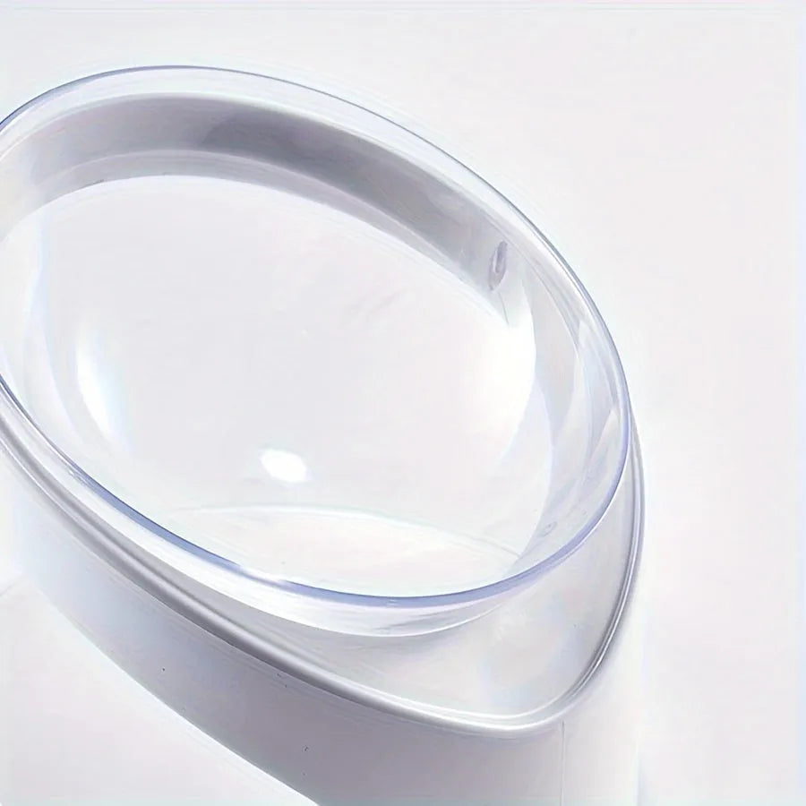 White elevated plastic cat food bowl with tilted design for anti-vomit feeding and neck protection