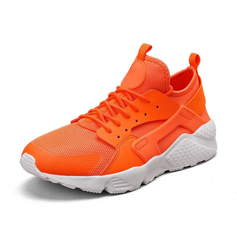 Men's low top casual shoes with mesh upper, cross shoulder straps, and round toe in fluorescent colour options