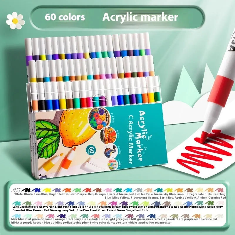True colour acrylic marker pens in multicoloured plastic bodies for student painting projects