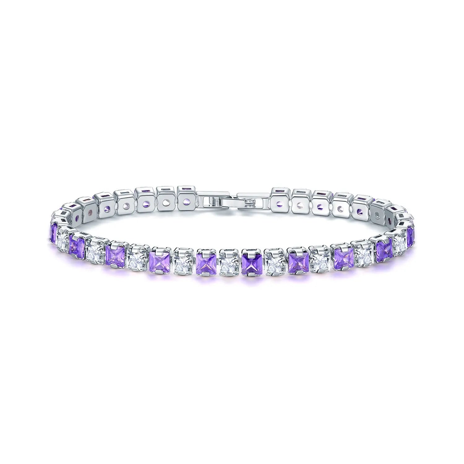 Women's geometric square diamond zircon bracelet with electroplated platinum finish in multiple colour options