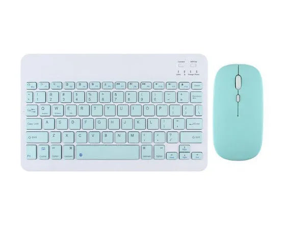 Girls Bluetooth tablet keyboard in multiple colour options including white, green, and pink on a desk