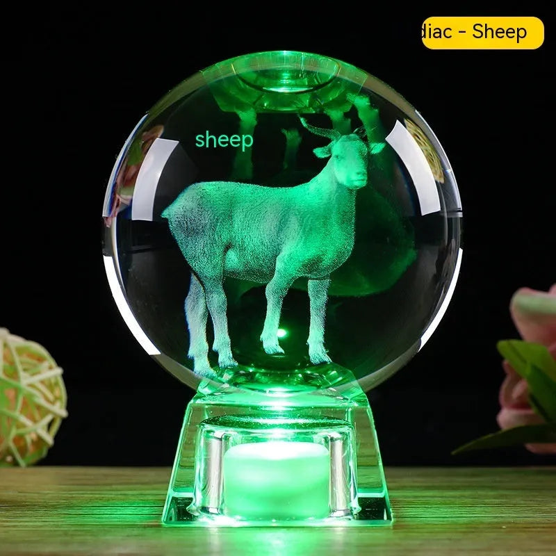 White crystal ball zodiac lamp with Chinese style design and electronic base showing zodiac symbol