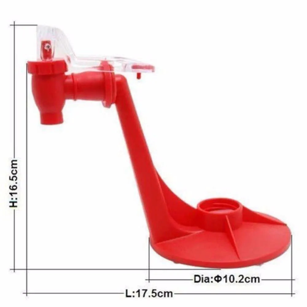 Red plastic Magic Tap soda bottle dispenser attached to a 2-litre bottle.