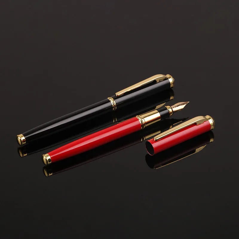Red and black metal fountain pen with 0.5mm iridium gold-plated nib for office and student writing