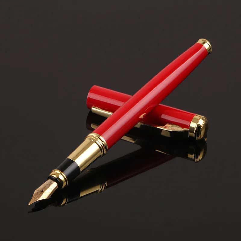 Red and black metal fountain pen with 0.5mm iridium gold-plated nib for office and student writing