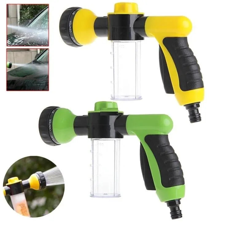Green high pressure foam spray gun with adjustable nozzle for car washing and garden cleaning