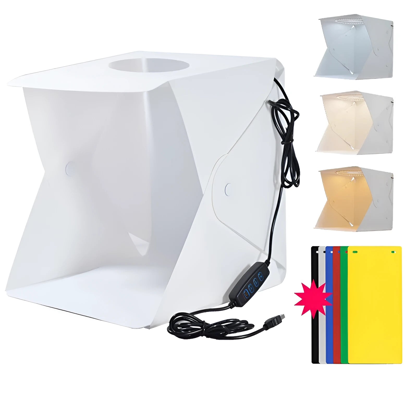 40cm folding photography softbox with LED lighting and six coloured background cloths