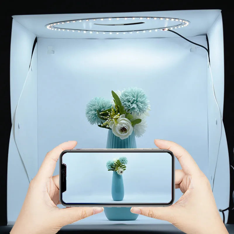 40cm folding photography softbox with LED lighting and six coloured background cloths