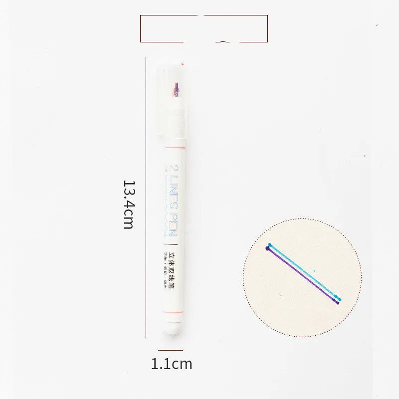 Stereo double line highlighter pen with 0.5mm tip for student note-taking.