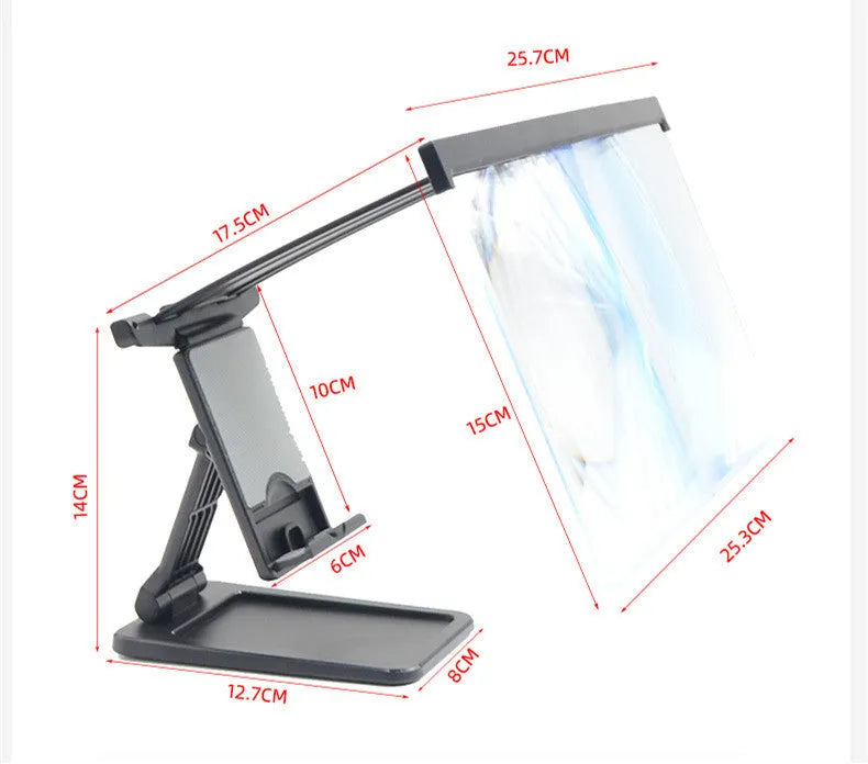 Black L20 split-screen mobile phone magnifier with 12-inch acrylic lens and ABS plastic shell.