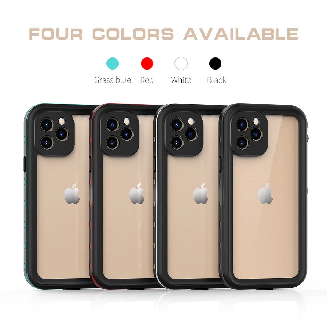 FREDPEPPER IP68 waterproof shockproof case for iPhone in black, shown on a phone.