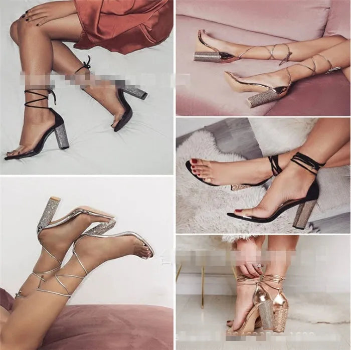 Black and gold pointed toe high heel shoes with slim block heels