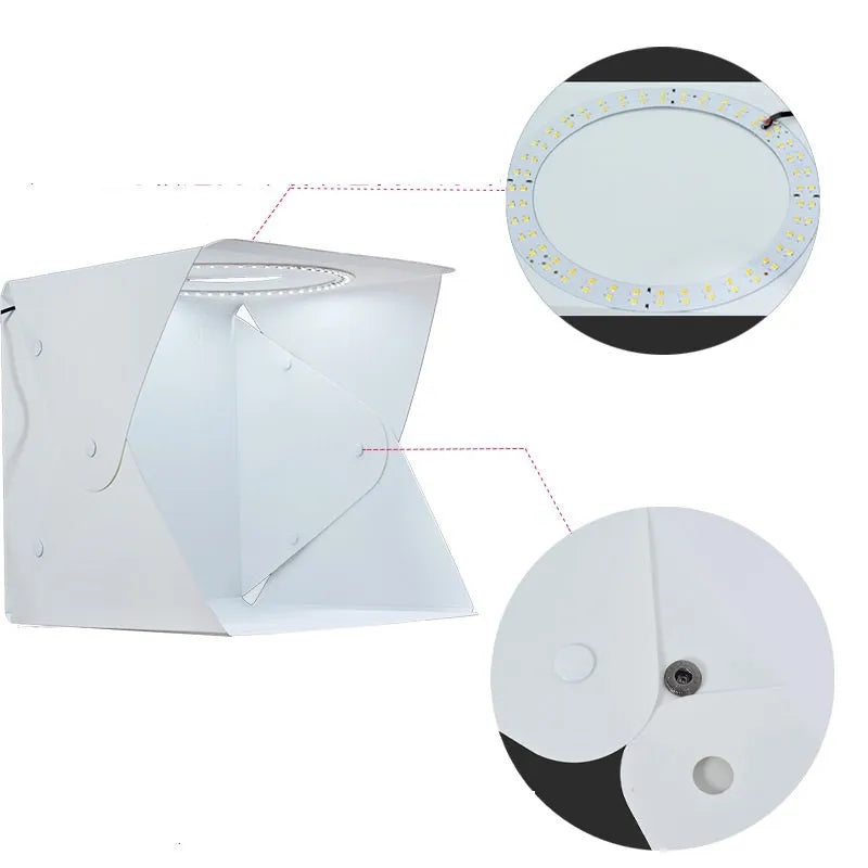 40cm folding photography softbox with LED lighting and six coloured background cloths