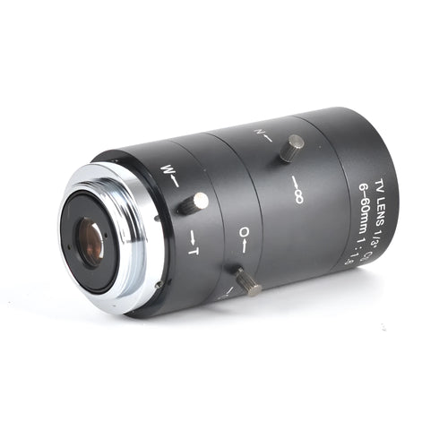 Black manual aperture 6-60mm CS mount camera lens for CCTV systems with aluminium housing