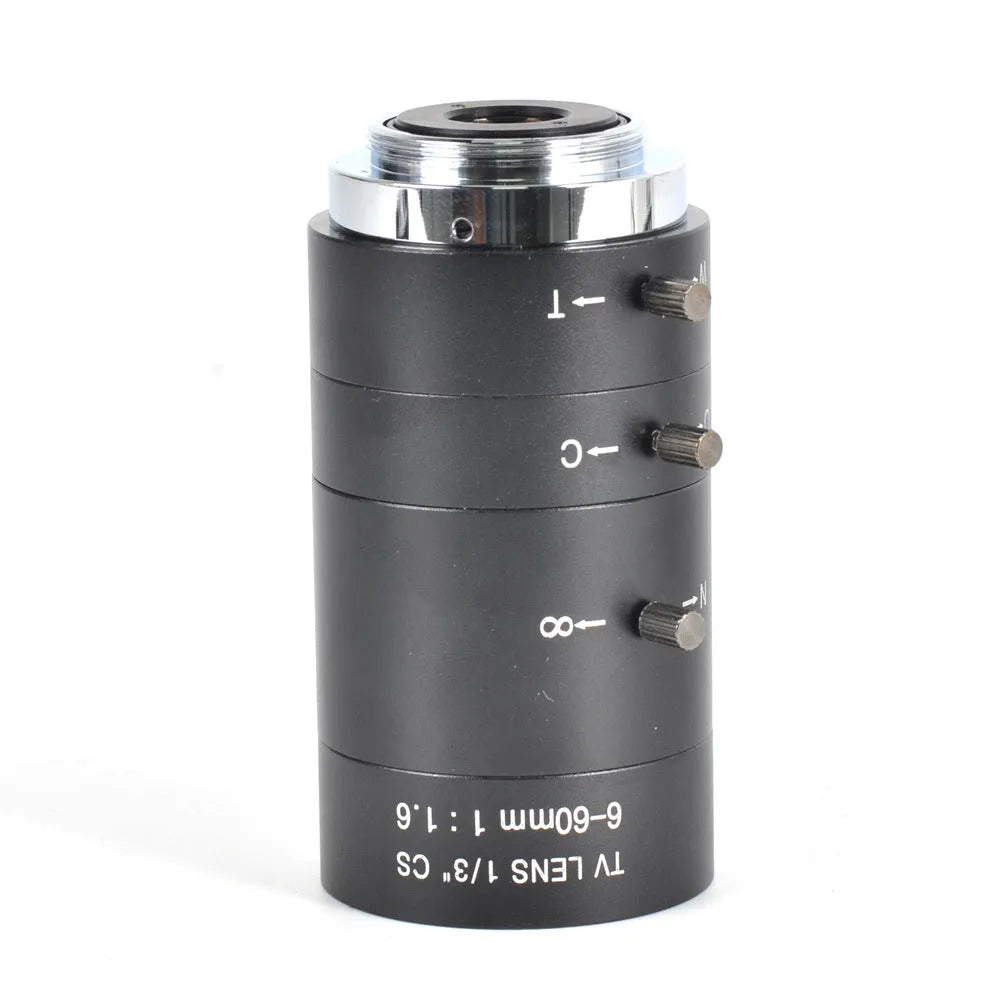 Black manual aperture 6-60mm CS mount camera lens for CCTV systems with aluminium housing
