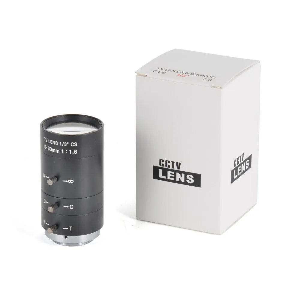 Black manual aperture 6-60mm CS mount camera lens for CCTV systems with aluminium housing