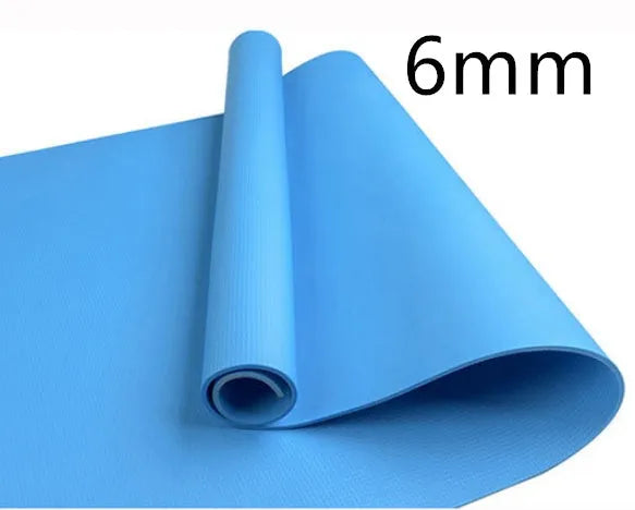 EVA yoga mat in blue showing textured anti-skid surface with thickness options