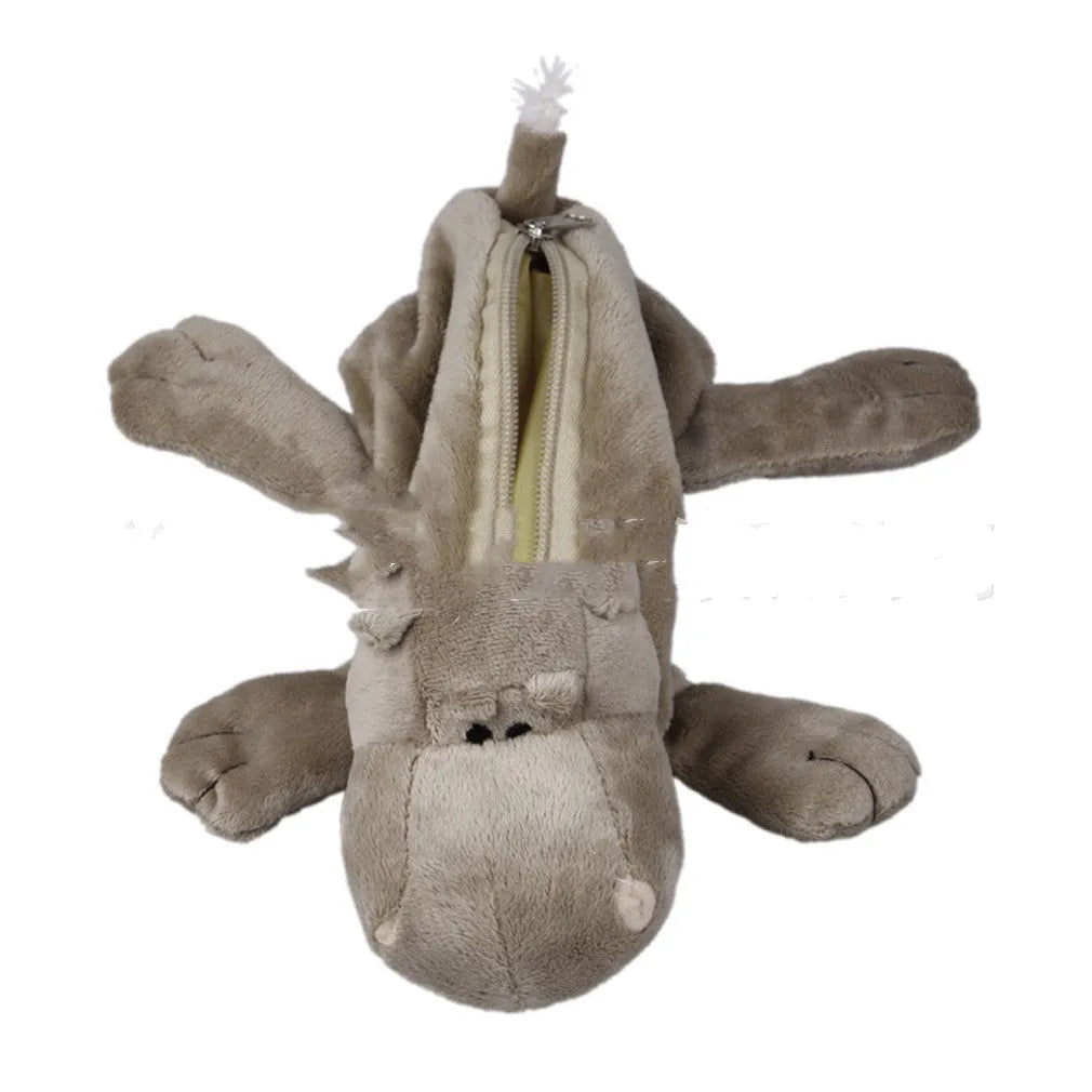Soft plush Korean cartoon animal pencil case for children with round design and multiple animal options