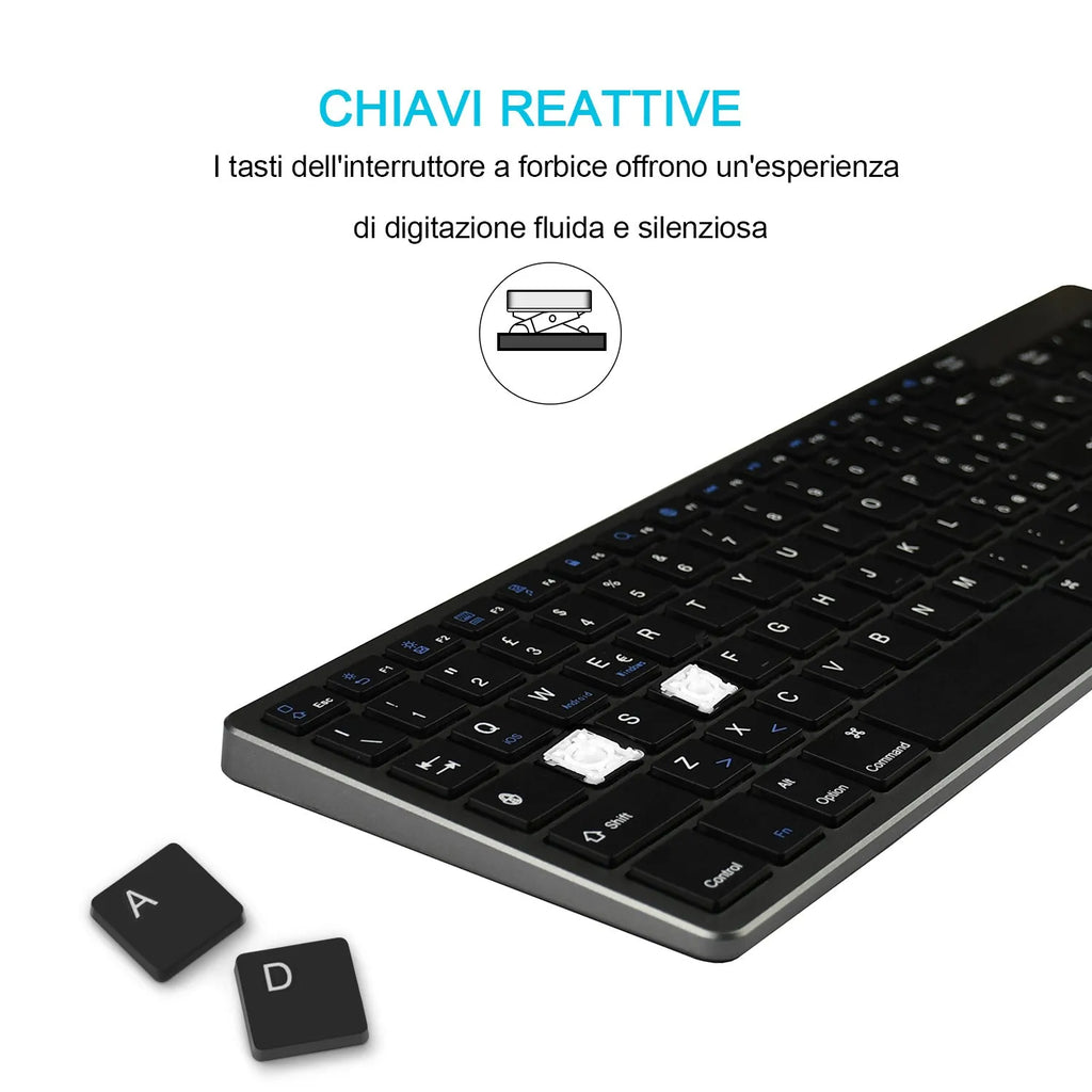 Ultra-thin white Bluetooth keyboard for tablets with 104 keys measuring 362mm x 122mm x 13mm