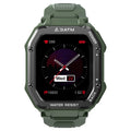 Army green rugged smart watch with 1.69 inch screen on silicone wristband