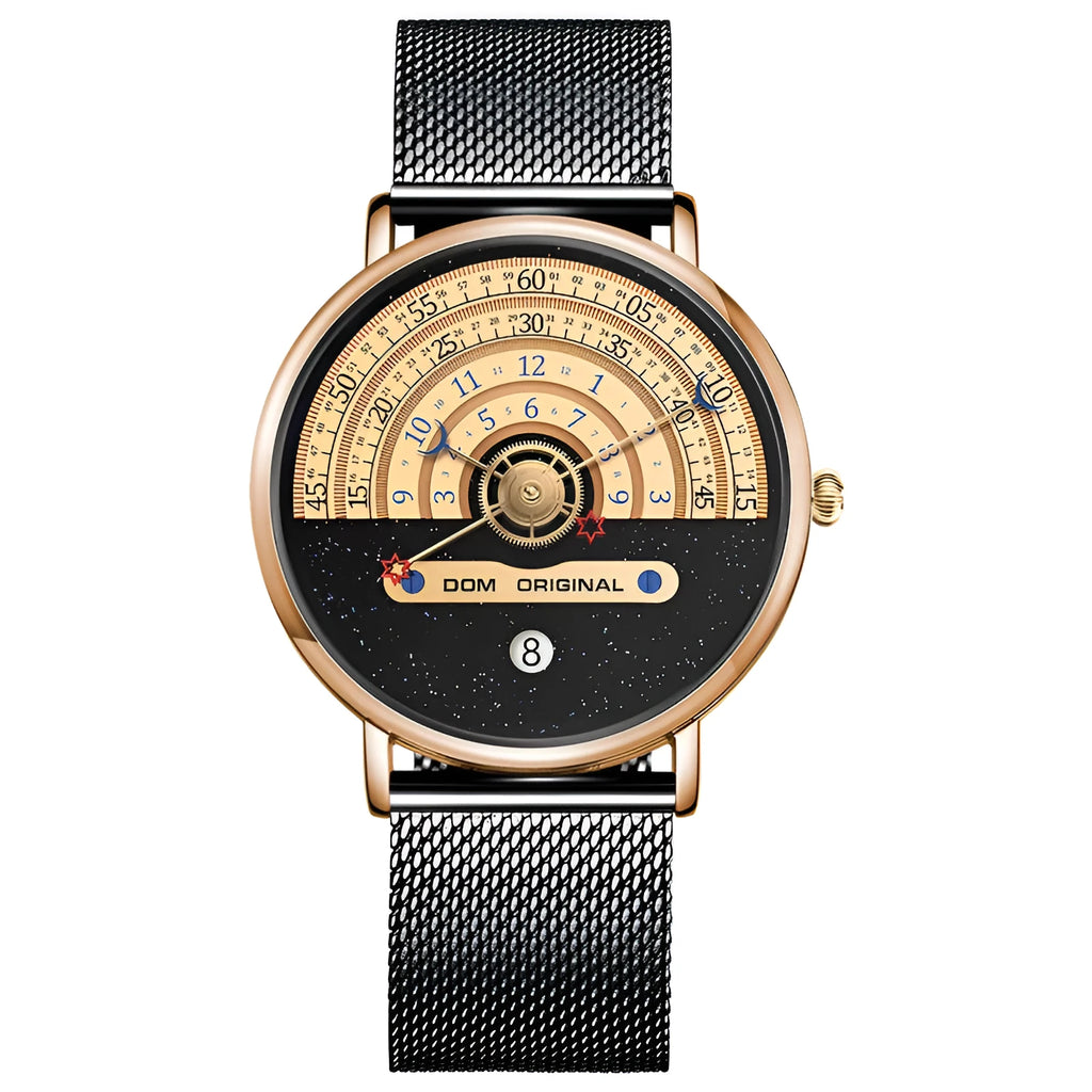 Men's gold and silver quartz wristwatch with 40mm round dial showing 24-hour indication and stainless steel strap