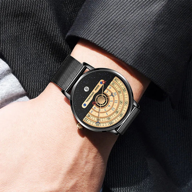 Men's gold and silver quartz wristwatch with 40mm round dial showing 24-hour indication and stainless steel strap