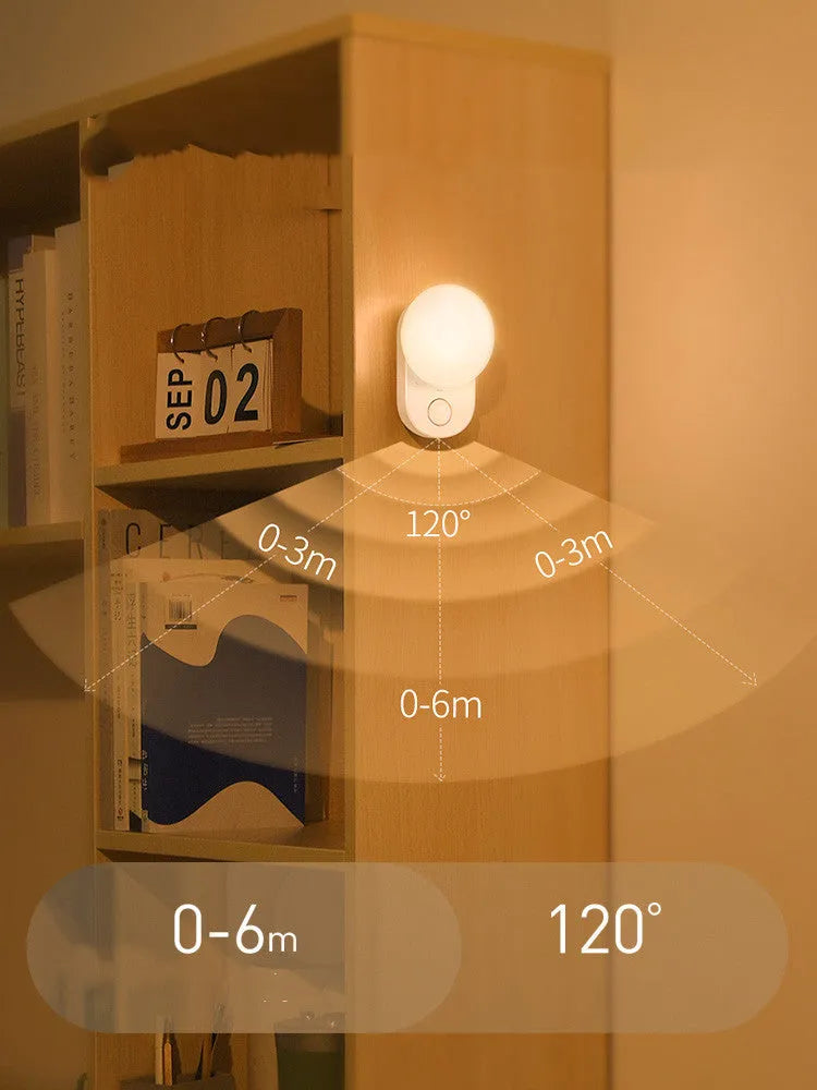 White rechargeable sensor night light with motion detection for bedroom use