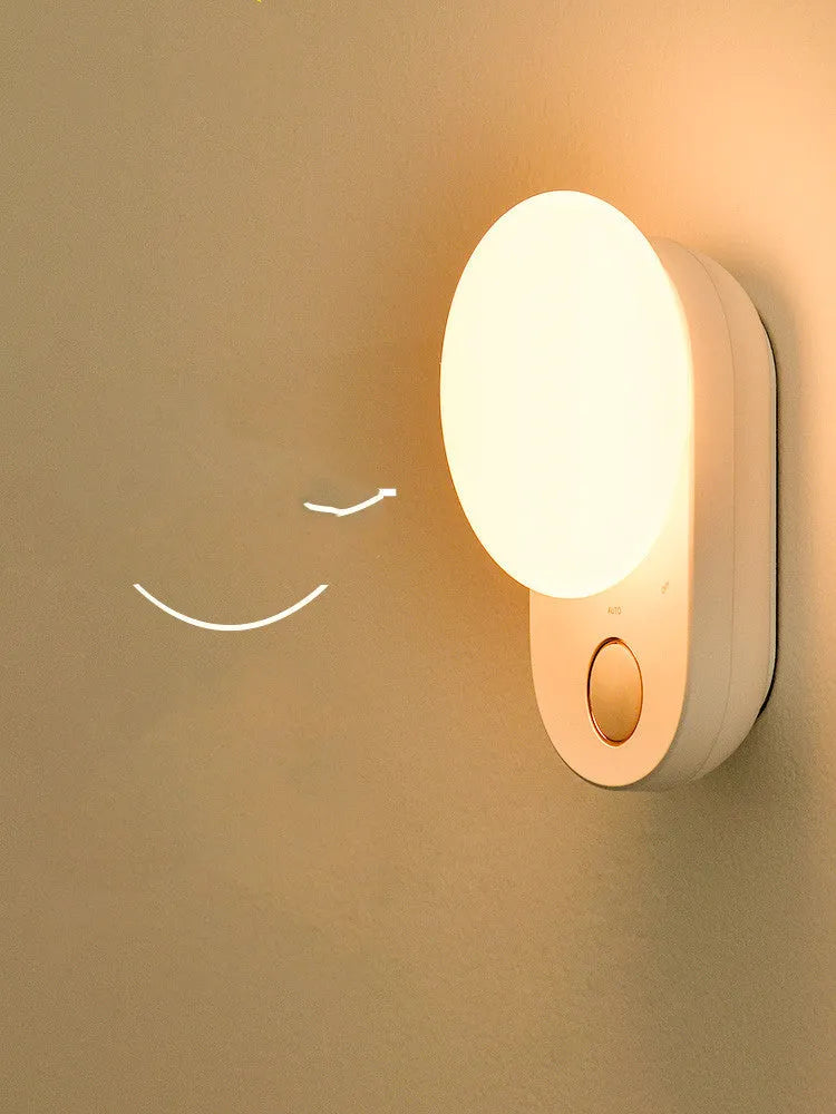 White rechargeable sensor night light with motion detection for bedroom use