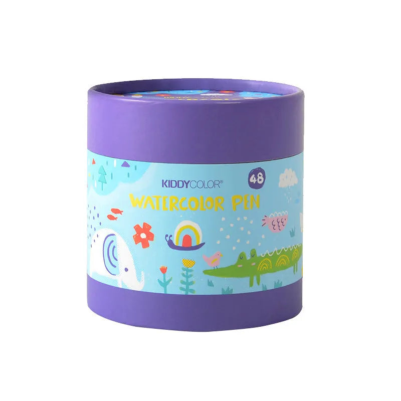 Children's washable brush pen set with plastic barrels in 36 or 48 colour options