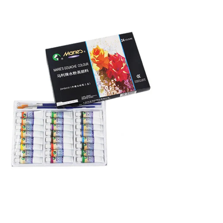 Boxed set of Marley gouache paint tubes in 12, 18, and 24 colour options, showing 12ml tubes.