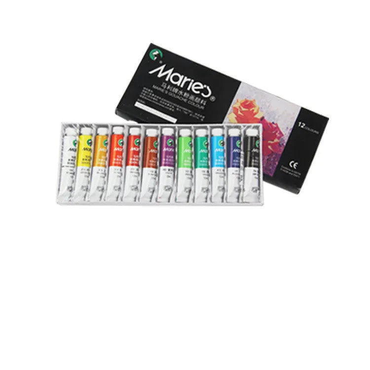 Boxed set of Marley gouache paint tubes in 12, 18, and 24 colour options, showing 12ml tubes.