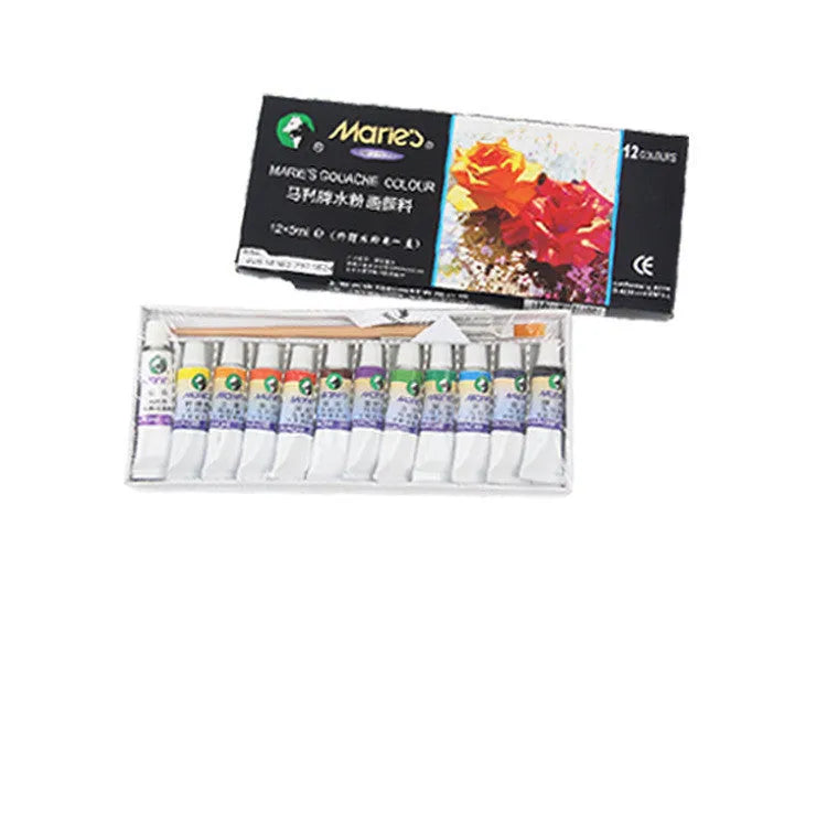 Boxed set of Marley gouache paint tubes in 12, 18, and 24 colour options, showing 12ml tubes.