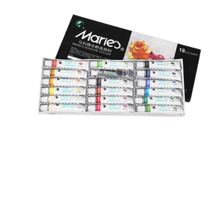 Boxed set of Marley gouache paint tubes in 12, 18, and 24 colour options, showing 12ml tubes.