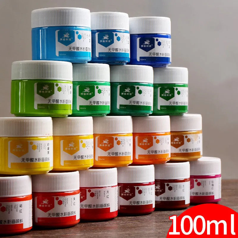 Bottled gouache paint for beginners in eight colours with strong covering ability and 100g capacity