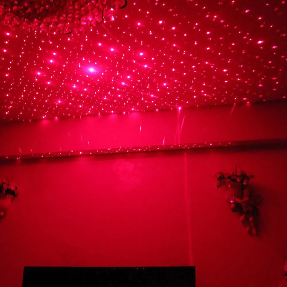 Car ceiling starlight kit with 3W LED, 12V supply, voice control, and green, purple, or red options